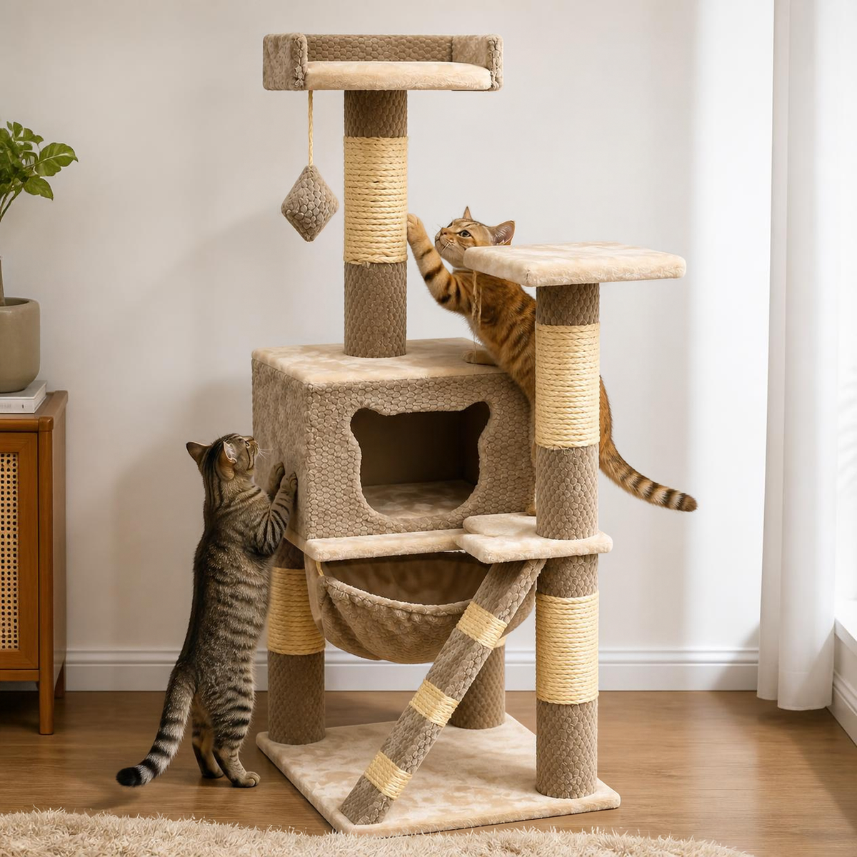 Gimnasio Rascador 4 Niveles Para Gatos Con Hamaca