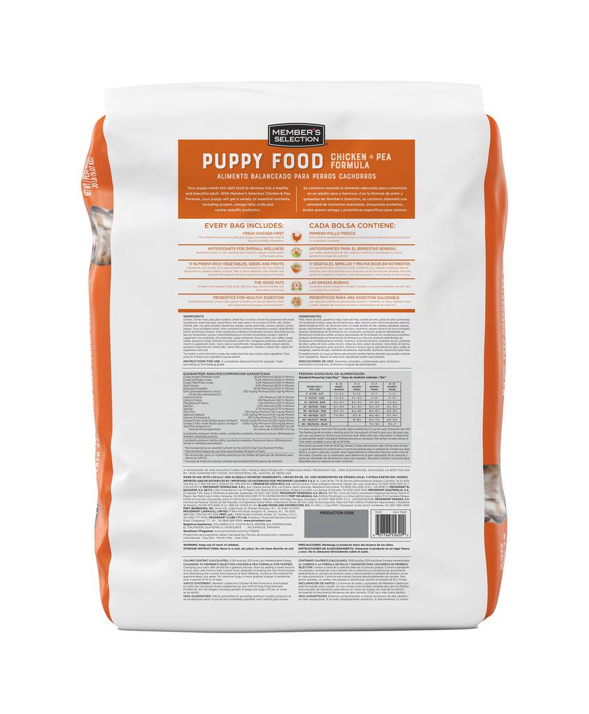 Alimento Balanceado con Pollo y Guisantes para Perros Cachorros 9.07 kg / 20 lb Member's Selection