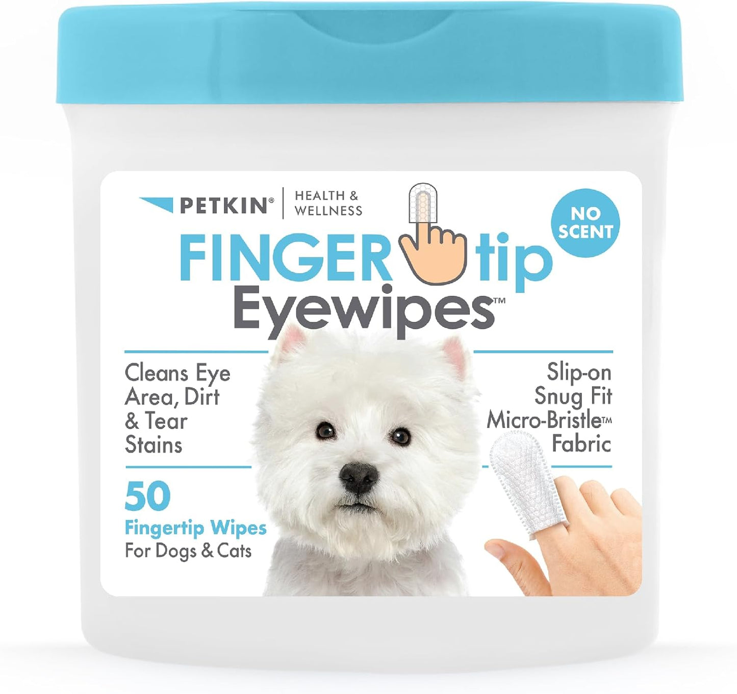 Petkin Toallitas Para Ojos Para Perros y Gatos, 50 Toallitas Para Dedos