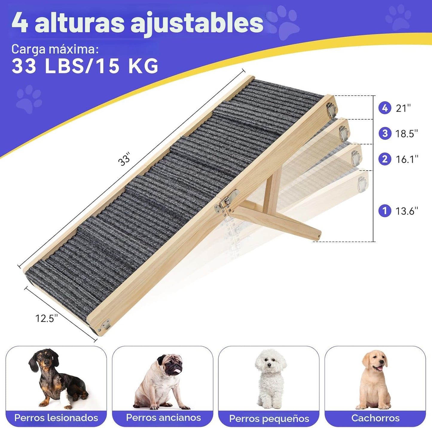 Rampa Plegable Para Mascotas 4 Alturas 80×30cm