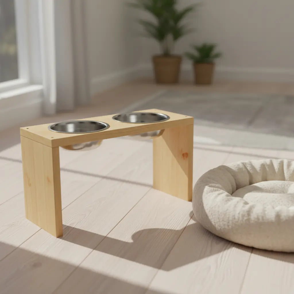 Comedor Para Mascotas En Madera De Pino Lacado
