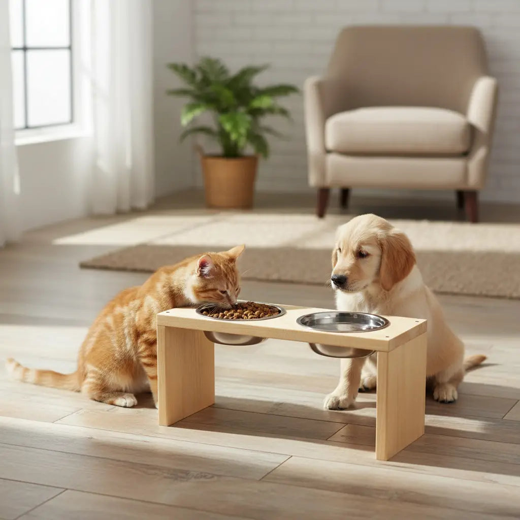 Comedor Para Mascotas En Madera De Pino Lacado
