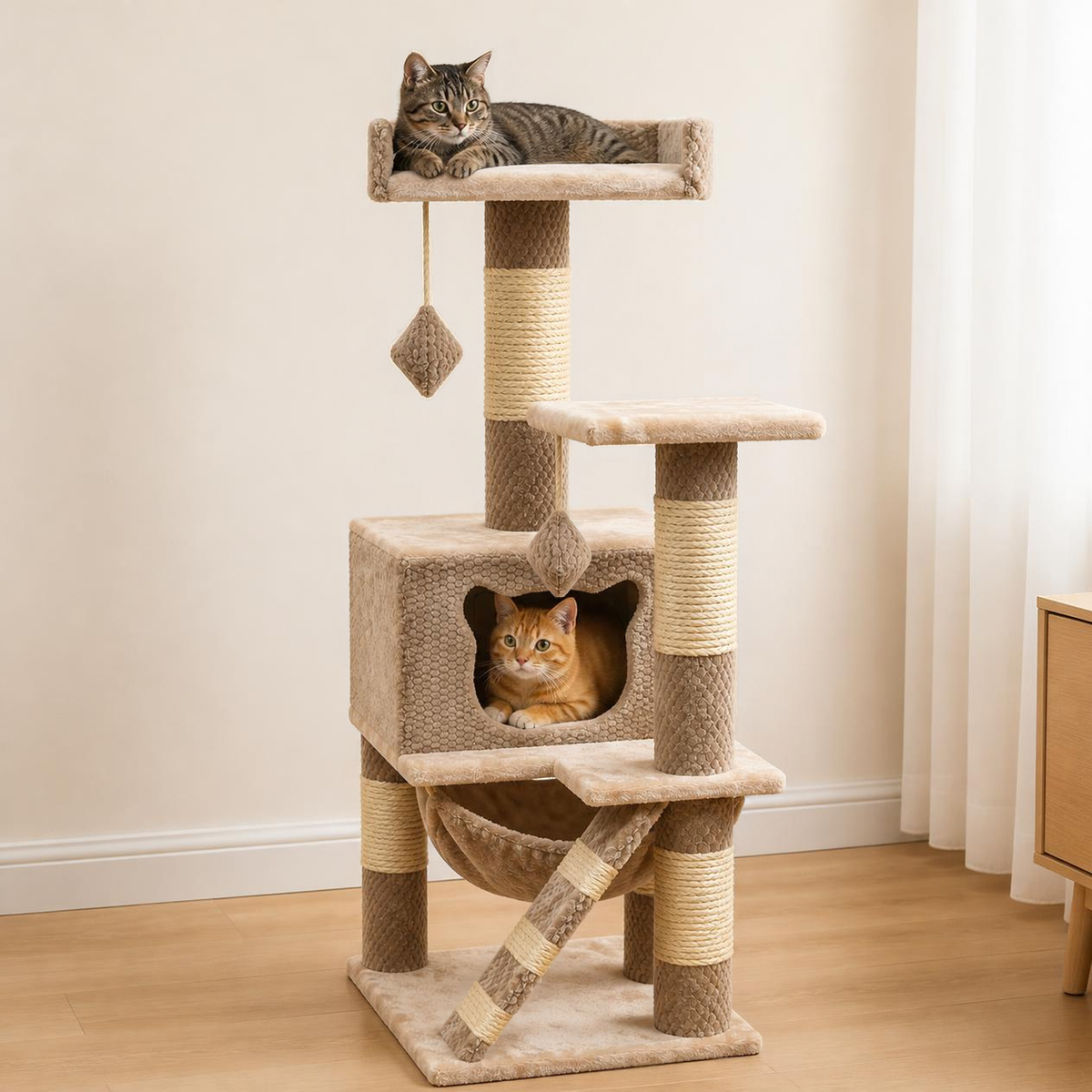 Gimnasio Rascador 4 Niveles Para Gatos Con Hamaca