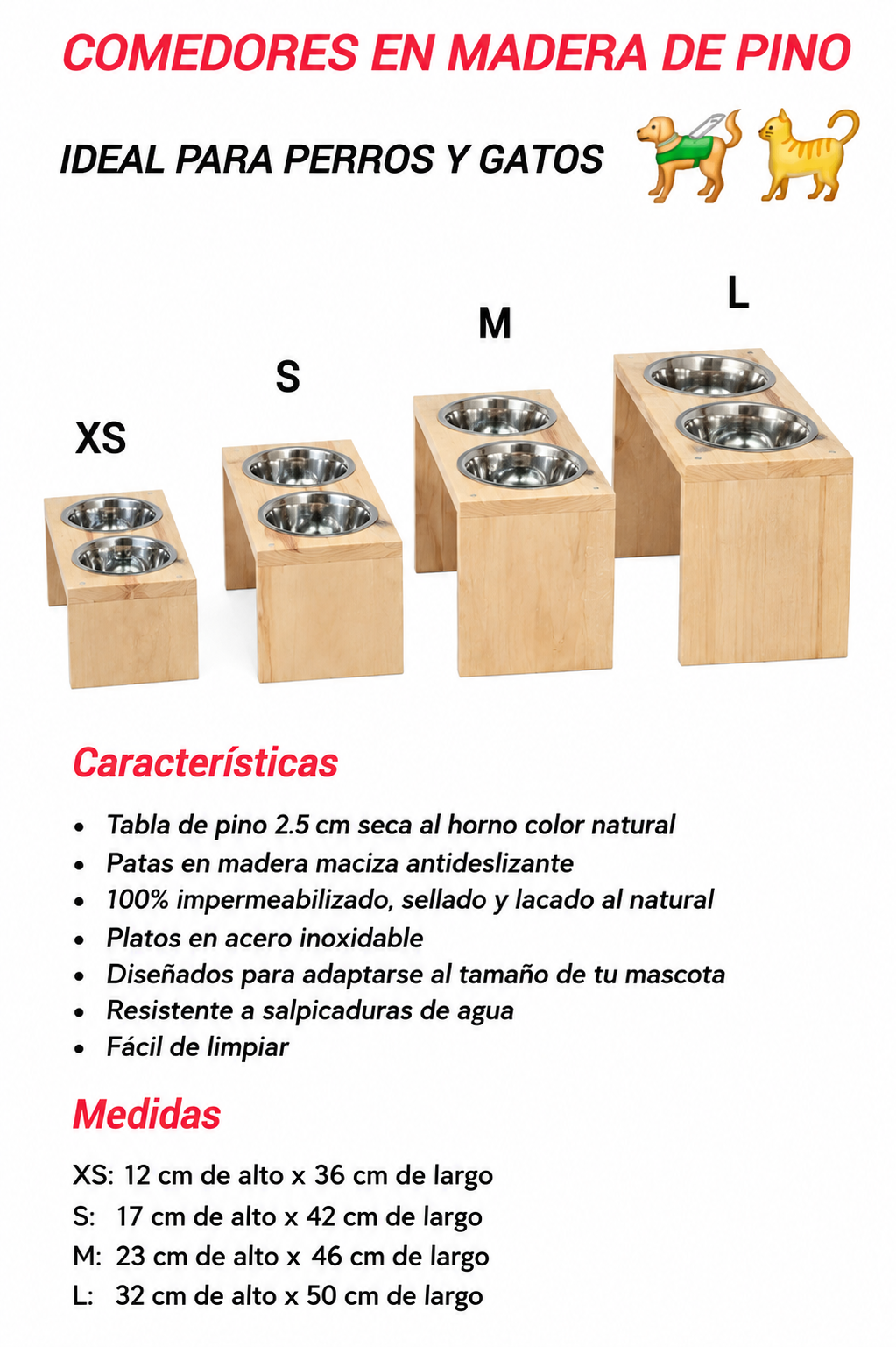 Comedor Para Mascotas En Madera De Pino Lacado